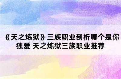 《天之炼狱》三族职业剖析哪个是你独爱 天之炼狱三族职业推荐